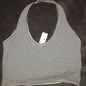 Express stripped cropped halter top